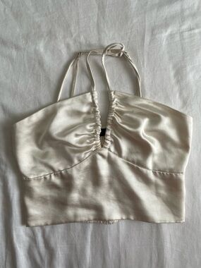 Lulu's Ivory Satin Smocked Crop Top